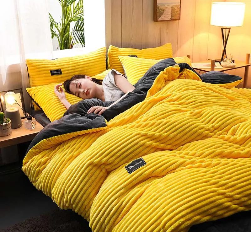 Yellow Cotton Velvet Duvet Set