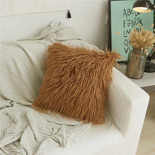 Brown Fur Throw Pillow cover