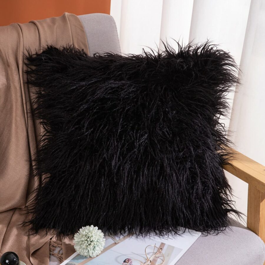 Black Fur Throw Pillowcase