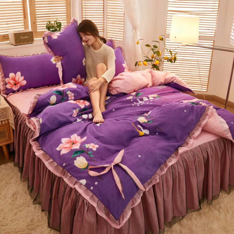 Purple Floral Cotton Duvet Set