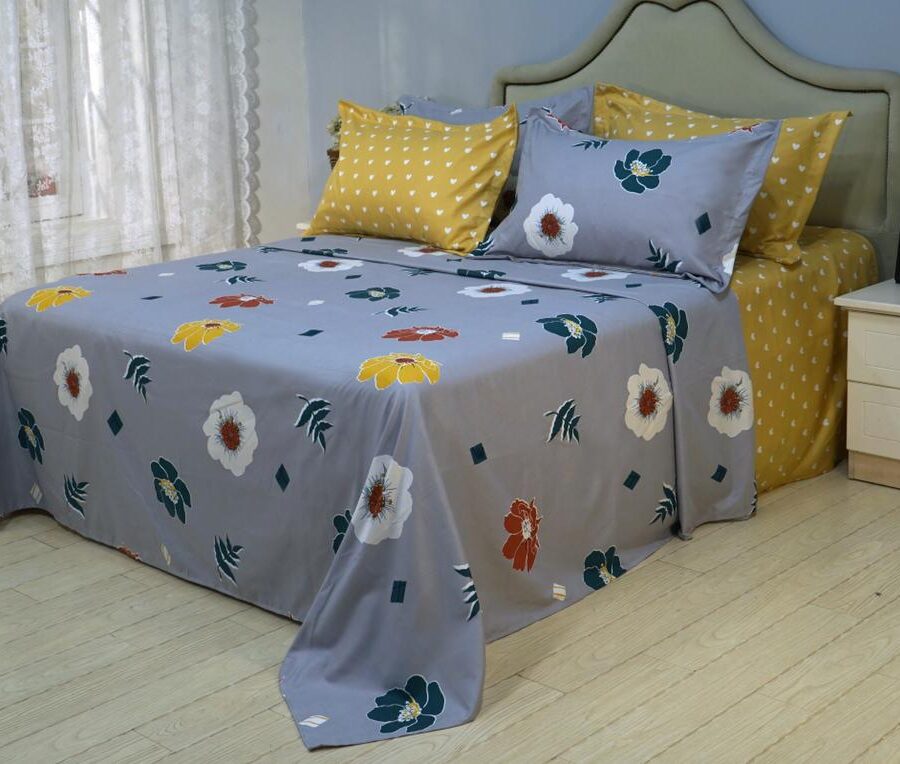 Grey & Mustard Cotton Bedsheets