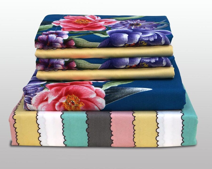 Blue Floral and Striped Cotton Bedsheets